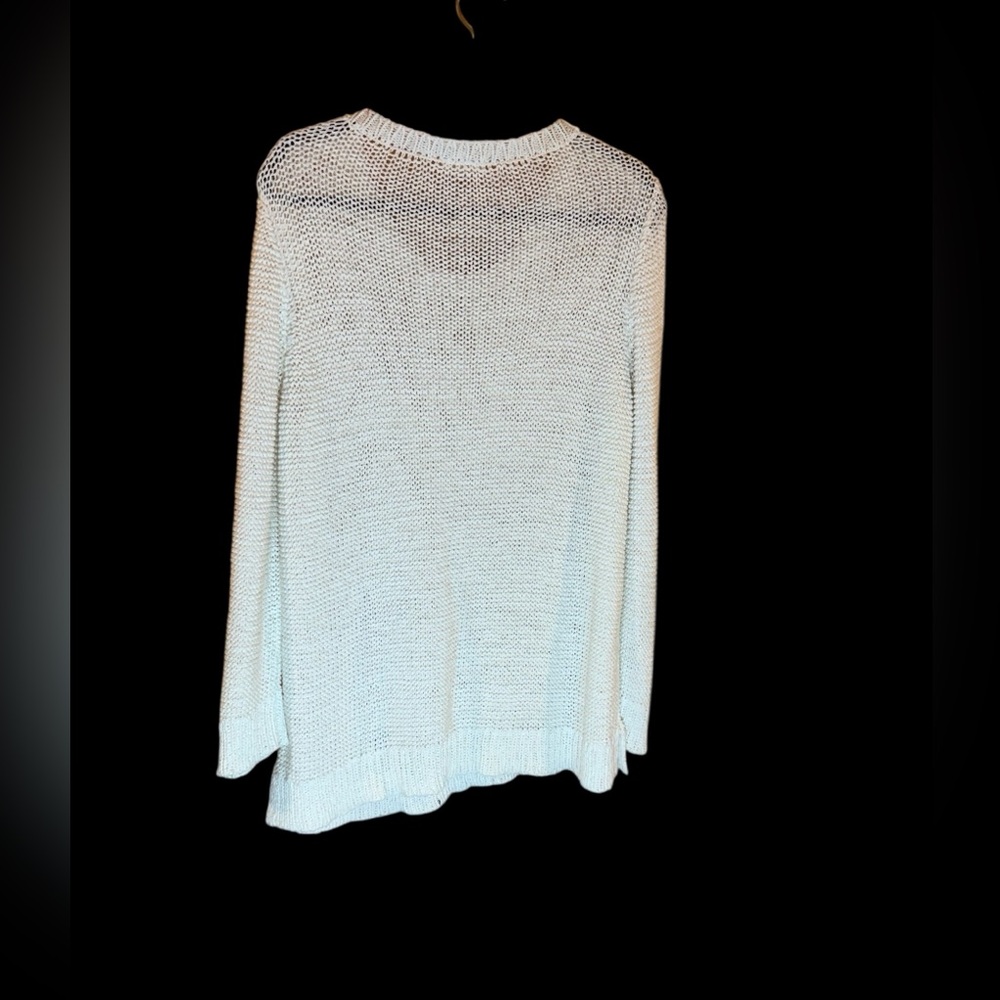 Eileen Fisher Open White Sweater Cream Cotton Blend Linen Pullover Cottagecore L - Picture 3 of 11